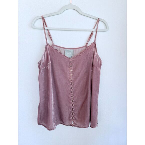 NWT Anthropologie Maeve Velvet Cut Out Camisole Scallop Edge Top in Mauve Pink M - Picture 8 of 15